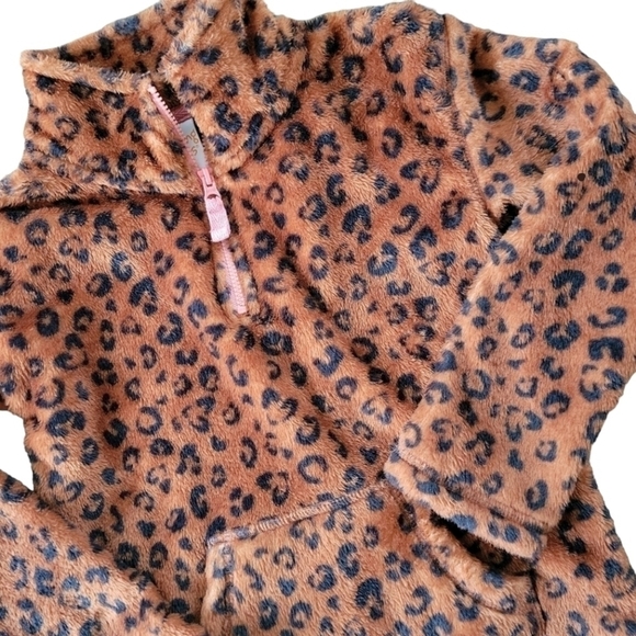 Jumping Beans Faux Fur Leopard Print Quarter Zip Top Girls Size 5T Brown… - Picture 3 of 5